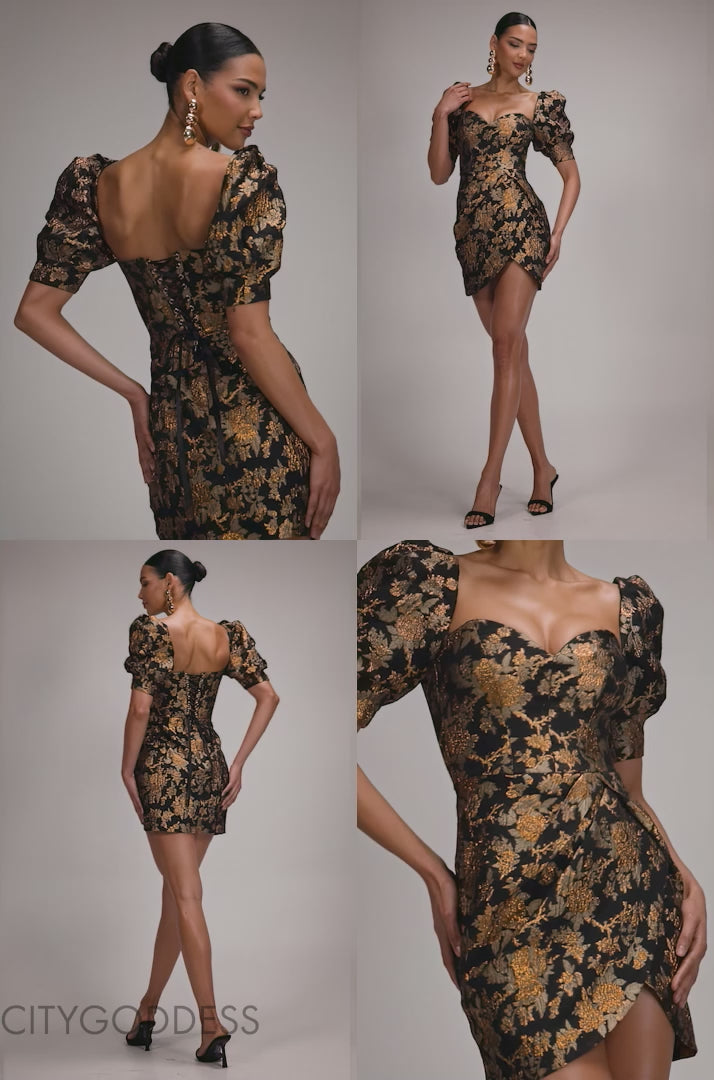 PUFF SLEEVE SWEETHEART MINI DRESS - BY GODDIVA DR4758