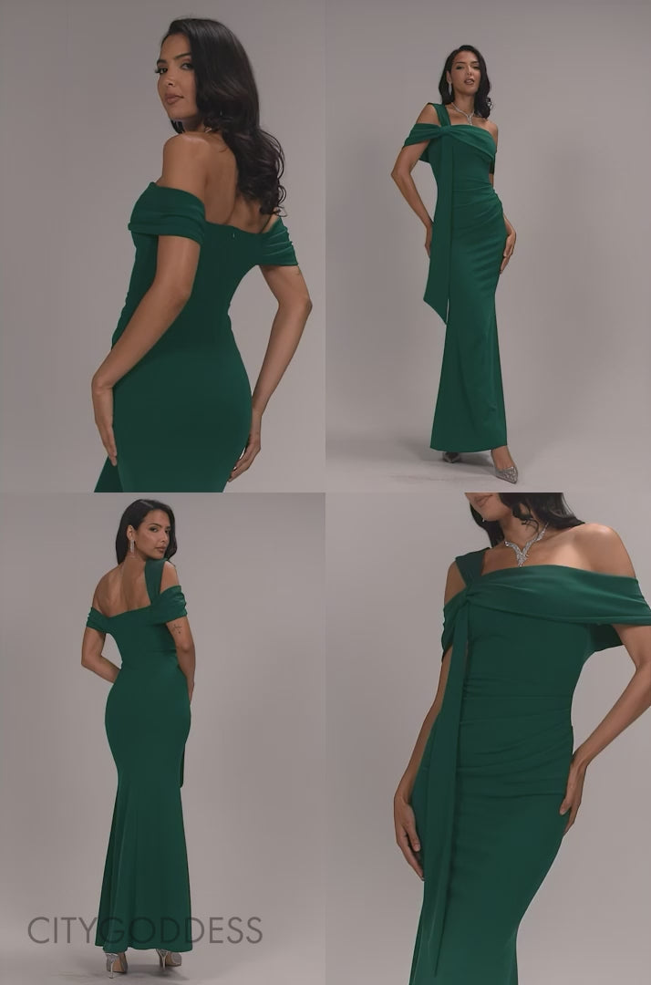 ONE SHOULDER TWISTED BARDOT ASYMMETRIC MERMAID MAXI DRESS DR4910