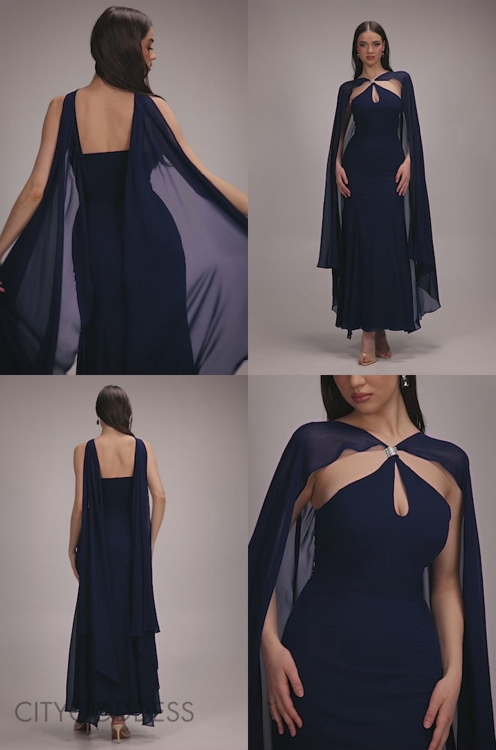 Multiway Cape Chiffon With Embellished Trim Maxi Dress DR4924