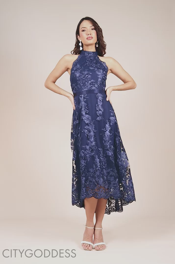 Halter Neck Lace High And Low Dress DR3346QZ