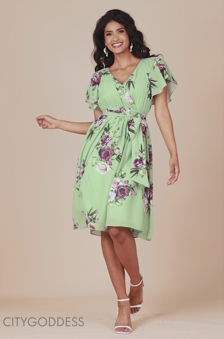 Sustainable Floral Print Midi Wrap Dress With Flutter Sleeves DR1641BBS