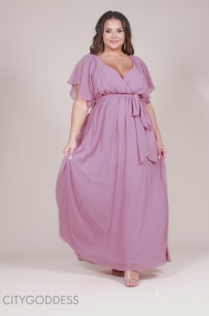 V Neck Chiffon Maxi Dress DR2486P