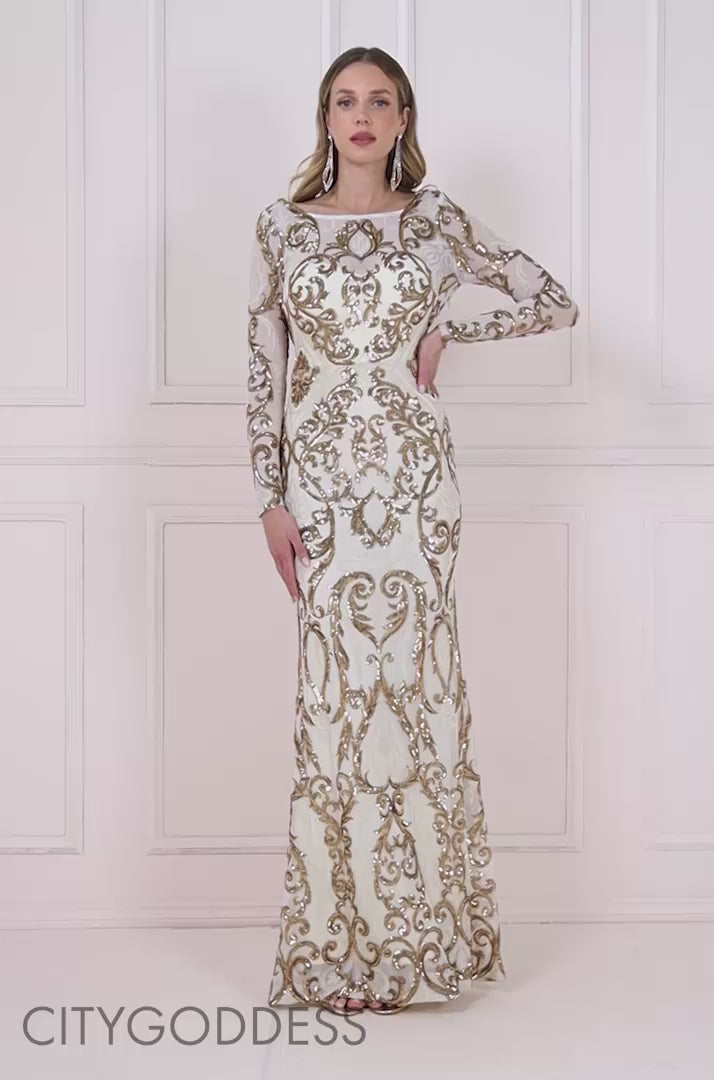 Sequin Cowl Back Maxi Dress DR3420