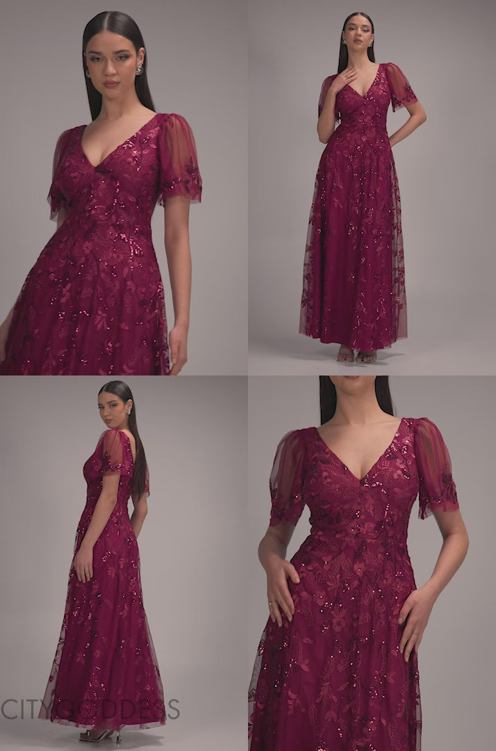 Flared Sleeve Embroidered Maxi Dress DR3279A