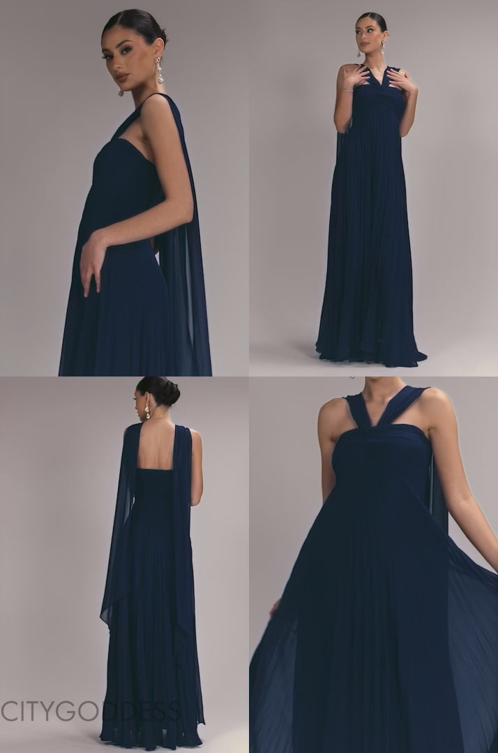 SLEEVELESS PLEATED CHIFFON MULTIWAY SCARF MAXI DRESS BY GODDIVA DR4829