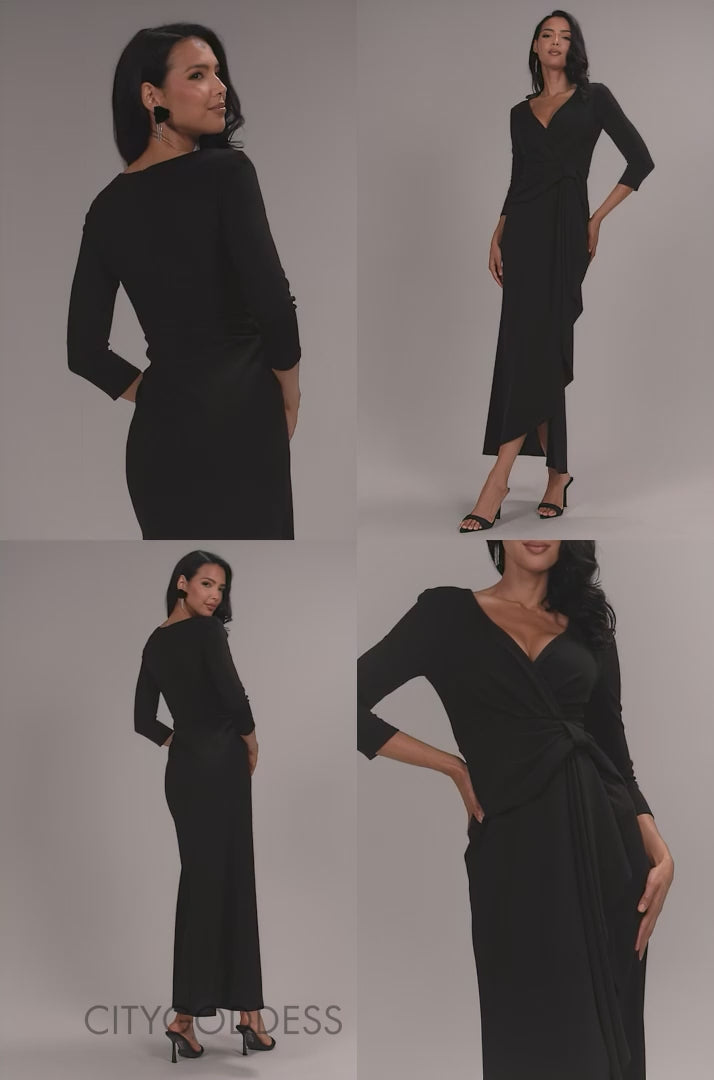 FRONT WRAP ASYMMETRIC HEM SCUBA MAXI DRESS DR5295
