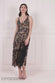 Sequin Mesh V Neck Flared Skirt Midi Dress DR3860
