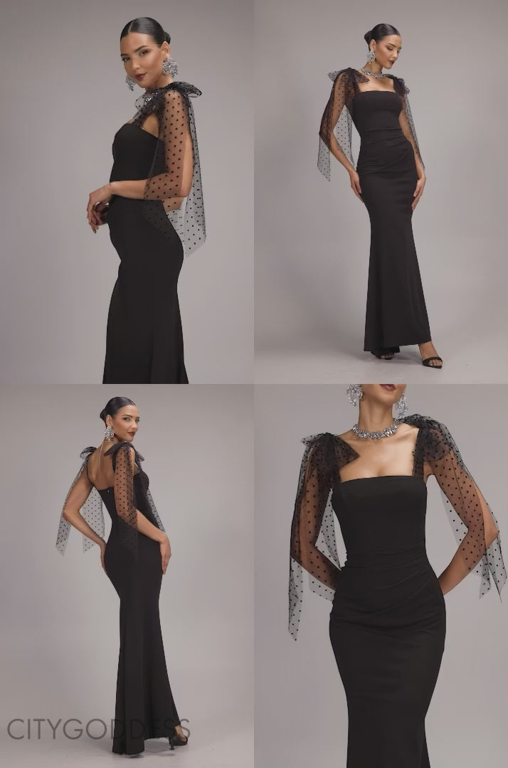 SCUBA & POLKA MESH BELLA BOW MULTIWAY MAXI DRESS DR5020