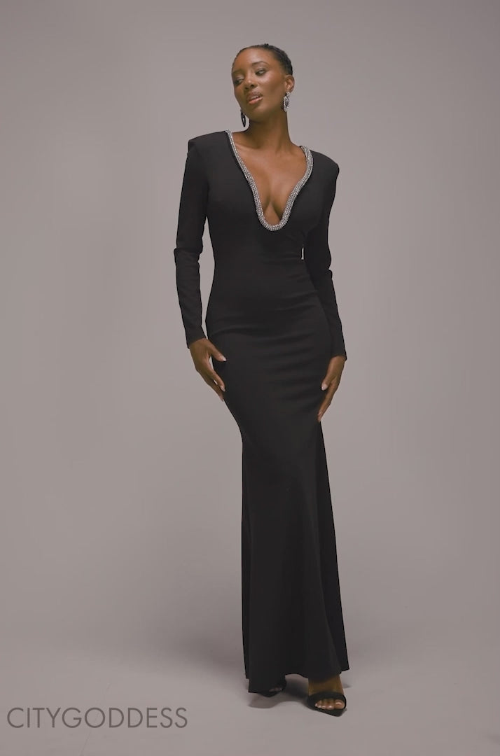 Diamante Embellished Neck Bodycon Maxi Dress DR4701