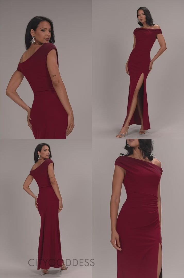 ASYMMETRIC ONE SHOULDER FRONT SPLIT SCUBA CREPE MAXI DRESS DR5200