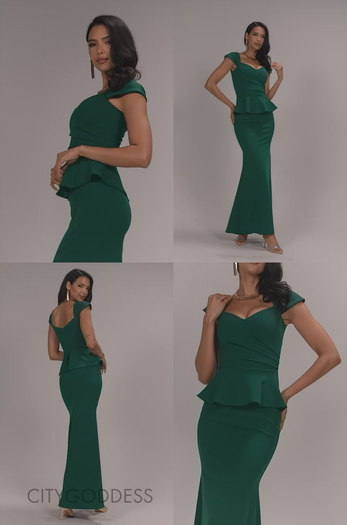 CAP SLEEVE SWEETHEART PEPLUM SCUBA MAXI DRESS DR5302
