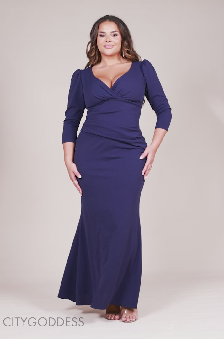 Front Wrap Pleated Scuba Maxi Dress DR3975PLUS