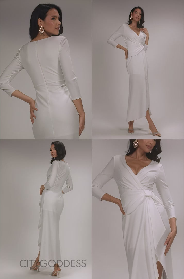 FRONT WRAP ASYMMETRIC HEM SCUBA MAXI DRESS DR5295