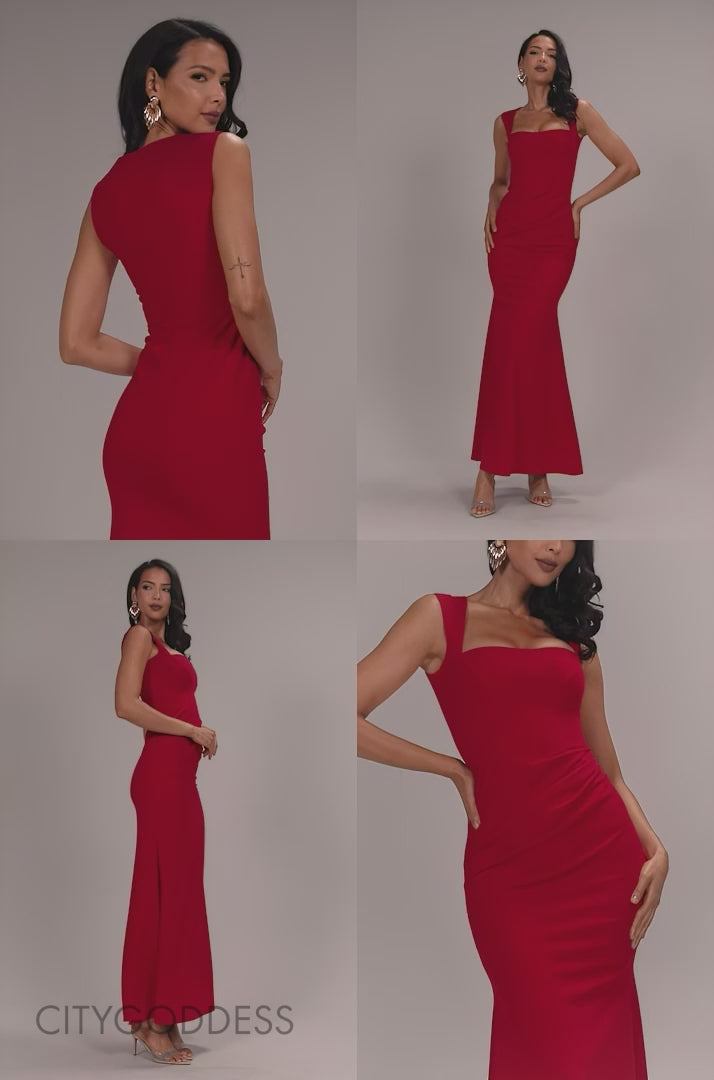 SLEEVELESS WAIST PLEATED SCUBA CREPE MAXI DRESS DR5291