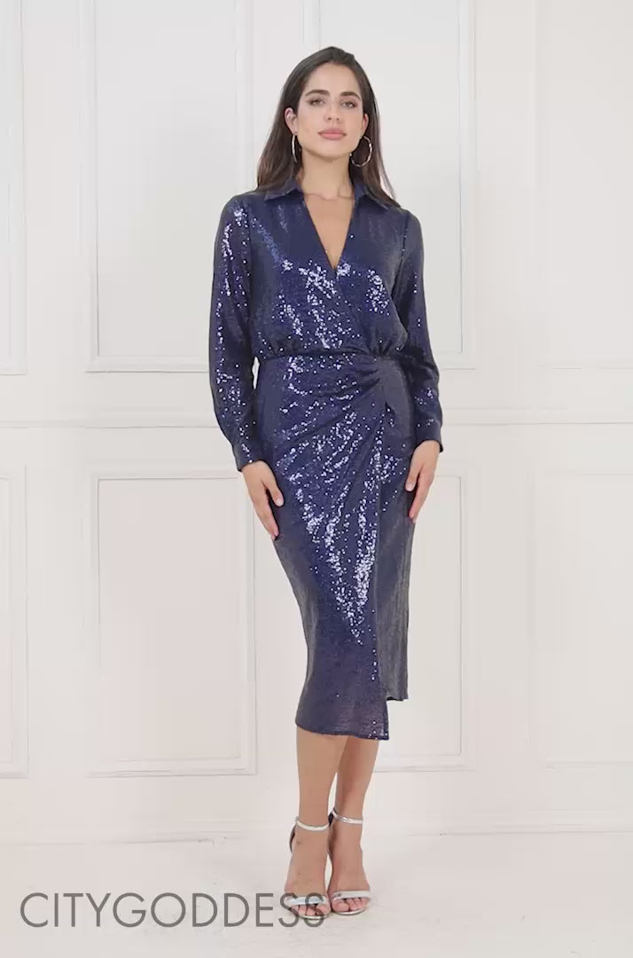 DUAL TONE SEQUIN WRAP SHIRT DRESS DR4034