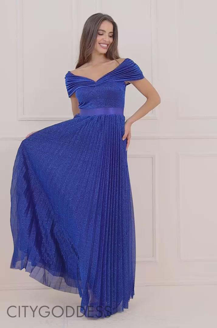 Sunrise Pleated Bardot And Skirt Maxi Dress In Lurex DR3096A