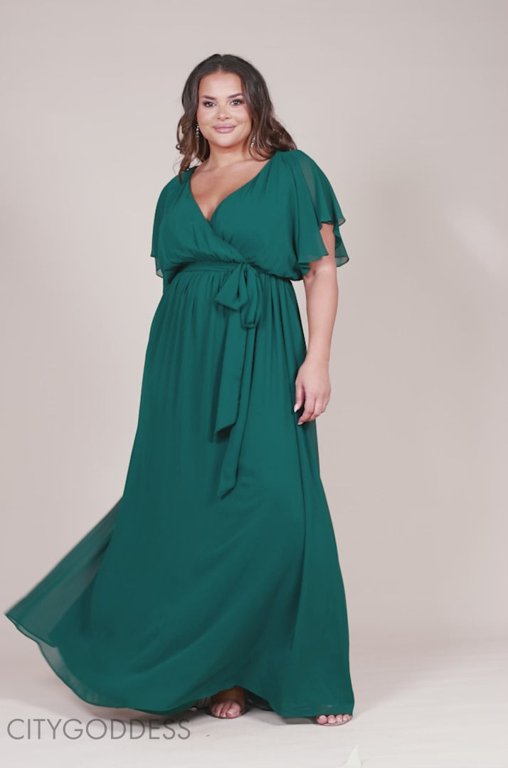 V Neck Chiffon Maxi Dress DR2486P