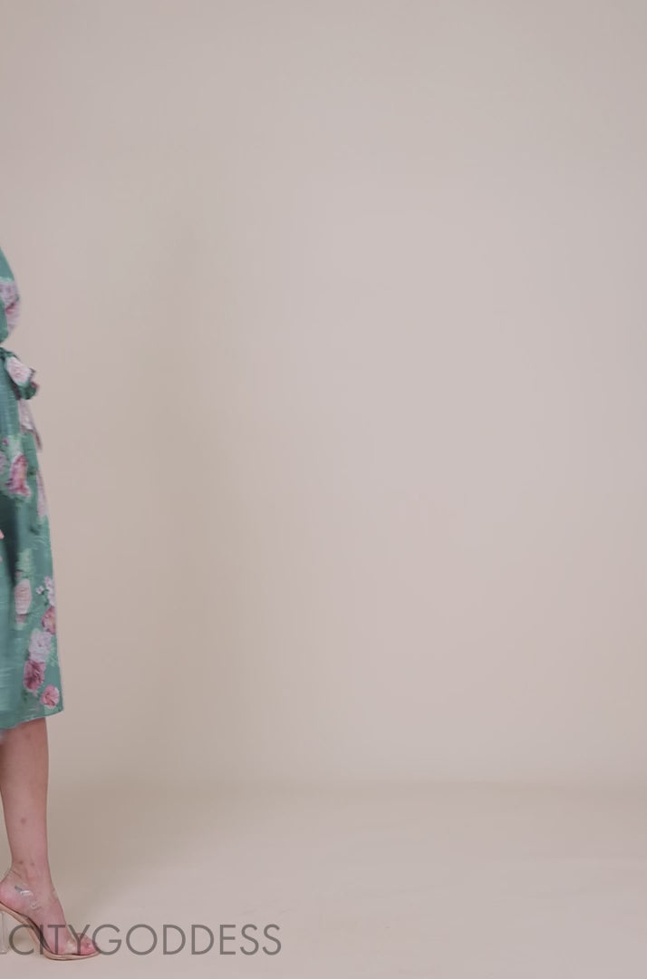 Printed Lurex A-Line Flutter Sleeve Midi Dress DR4516