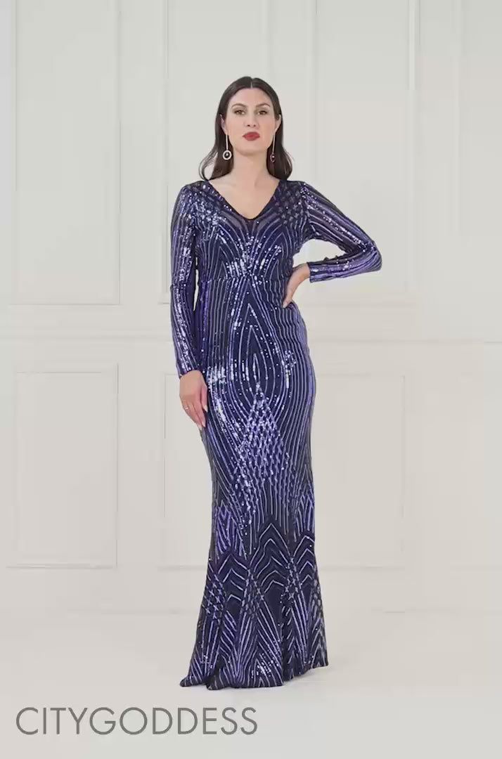 Dual Tone Patterned Sequin Maxi Dress DR3494