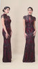 Ornate Sequin Collared Maxi Dress With Beaded Fringe Cap Sleeve DR3591