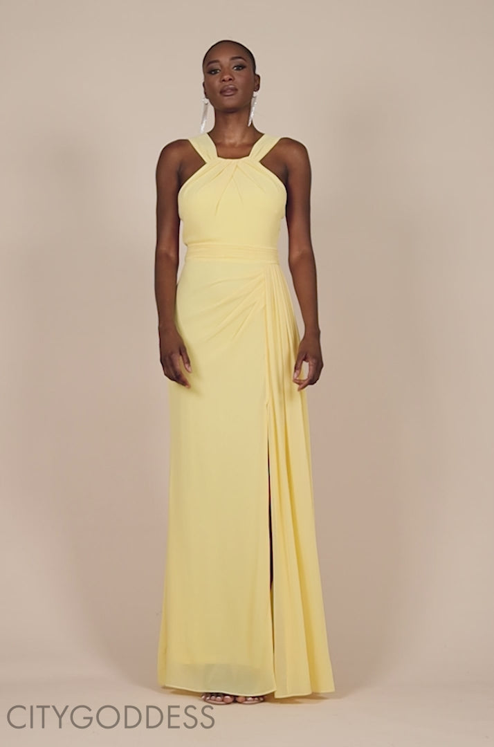 Halterneck Thigh Split Chiffon Maxi Dress DR4610