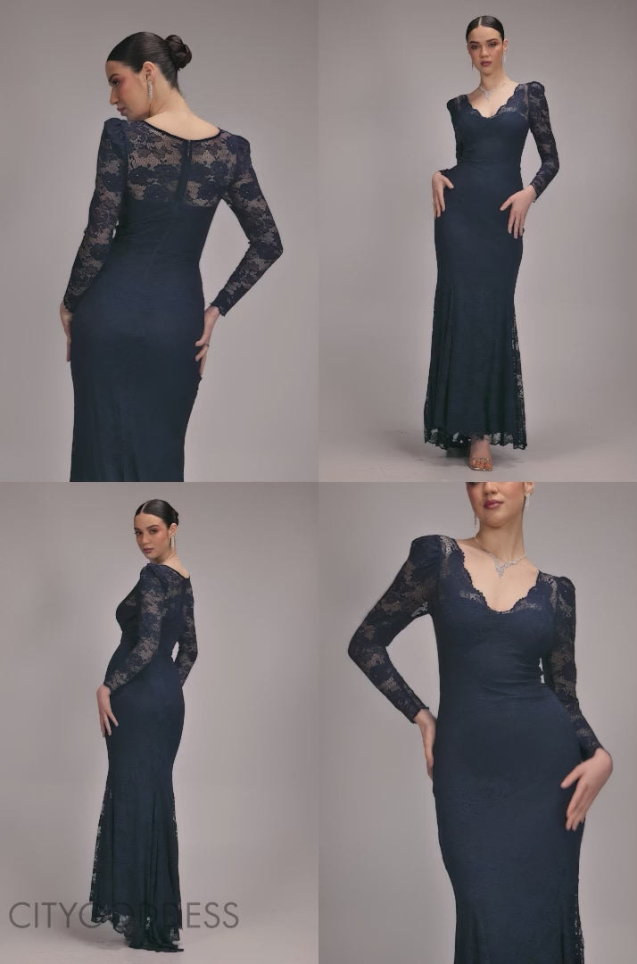 FIT & FLARE SCALLOP LACE V NECK MAXI DRESS DR4994