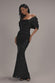 SATIN BOW BACK OFF THE SHOULDER SEQUIN MAXI DRESS DR5160