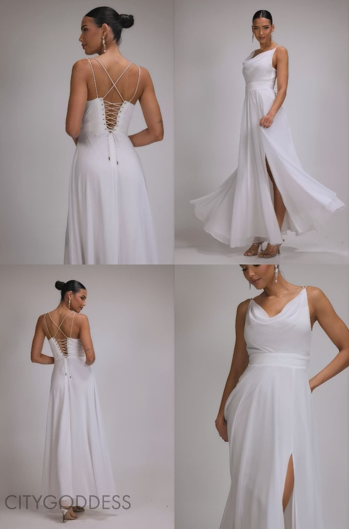 CHIFFON COWL TWISTED ROPE STRAP LACE-UP FLARED MAXI DRESS DR4937