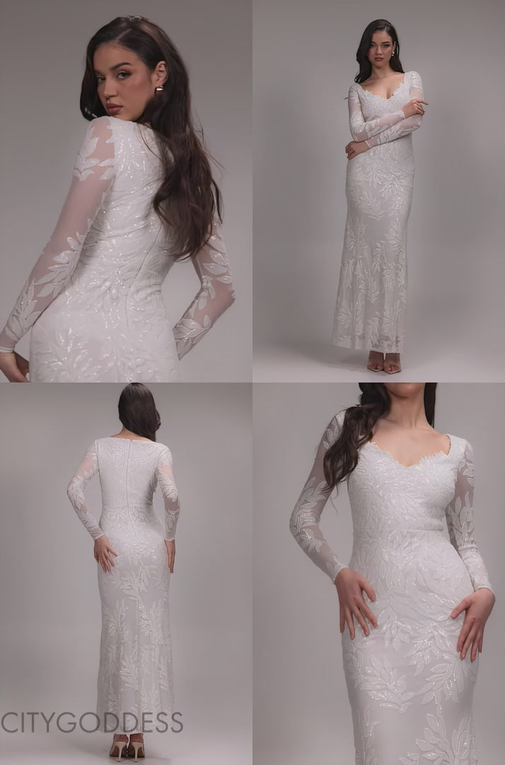 Long Sleeve Sequin Leaf Long Sleeve Maxi Dress DR4359