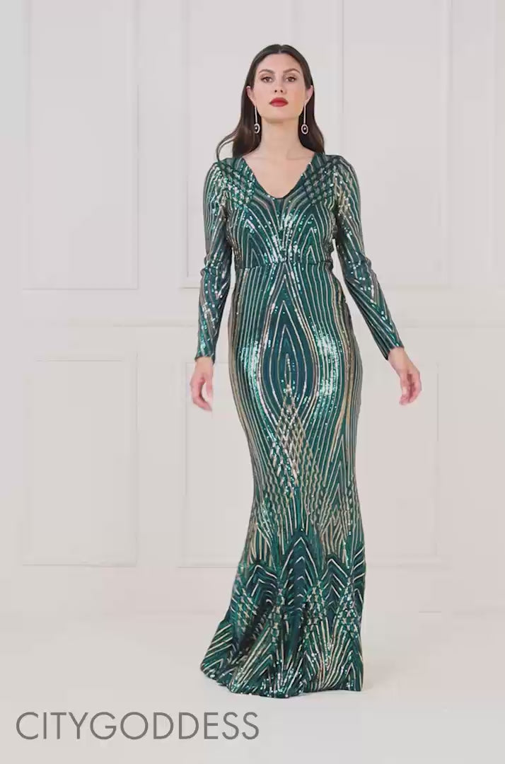 Dual Tone Patterned Sequin Maxi Dress DR3494