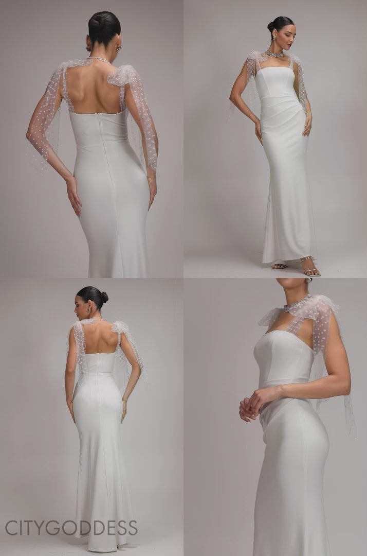 SCUBA & POLKA MESH BELLA BOW MULTIWAY MAXI DRESS DR5020