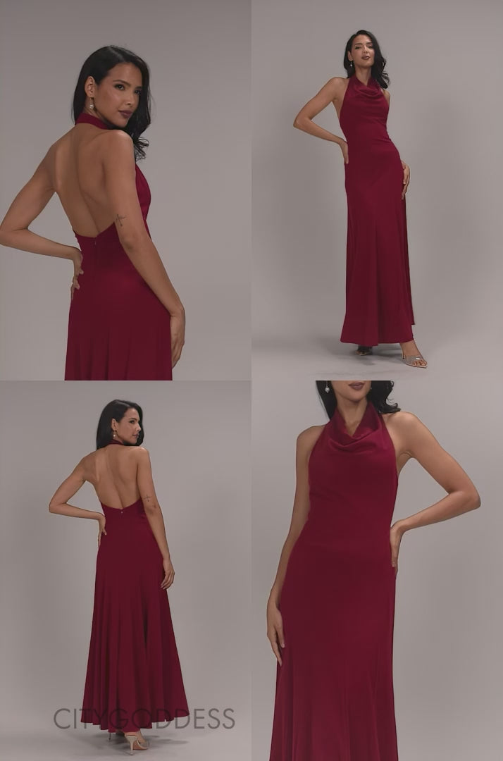 HALTERNECK COWL NECK BACKLESS SCUBA CREPE MAXI DRESS DR5148