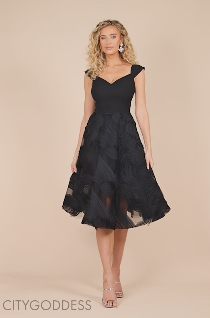Scuba & Textured Chiffon A Line Midi Dress DR4549