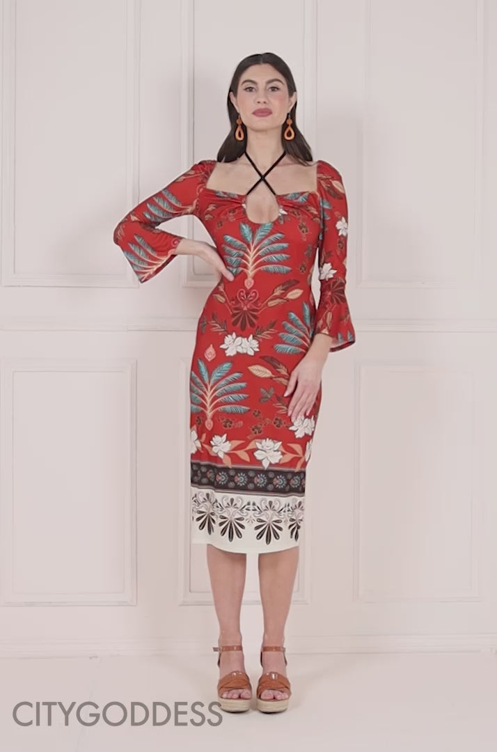 Printed Tie Back Midi Dress DR3576