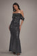 SEQUIN LUREX OFF SHOULDER COWL BARDOT MAXI DRESS DR5332