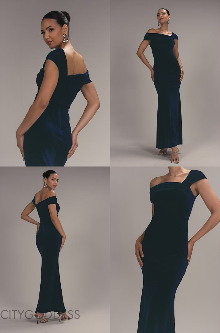 ONE SHOULDER VELVET MAXI DRESS DR4578