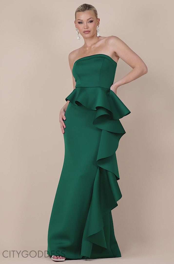 Boobtube Peplum  Waterfall Frill Maxi Dress DR4738