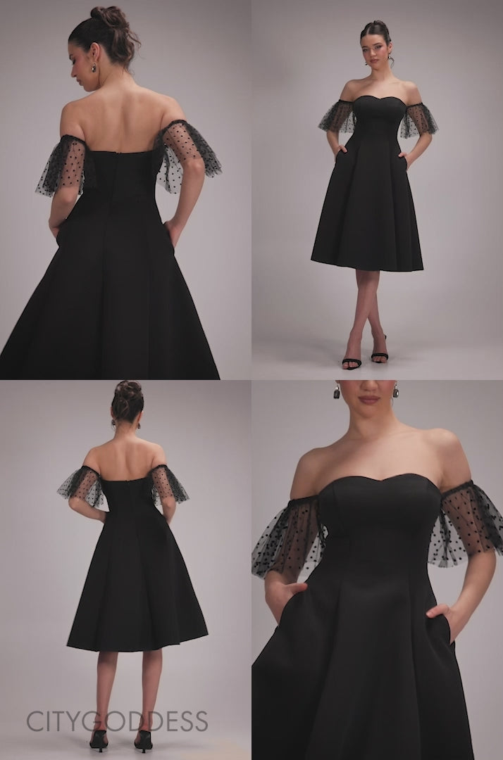 SCUBA & POLKA MESH OFF THE SHOULDER MIDI DRESS DR5016