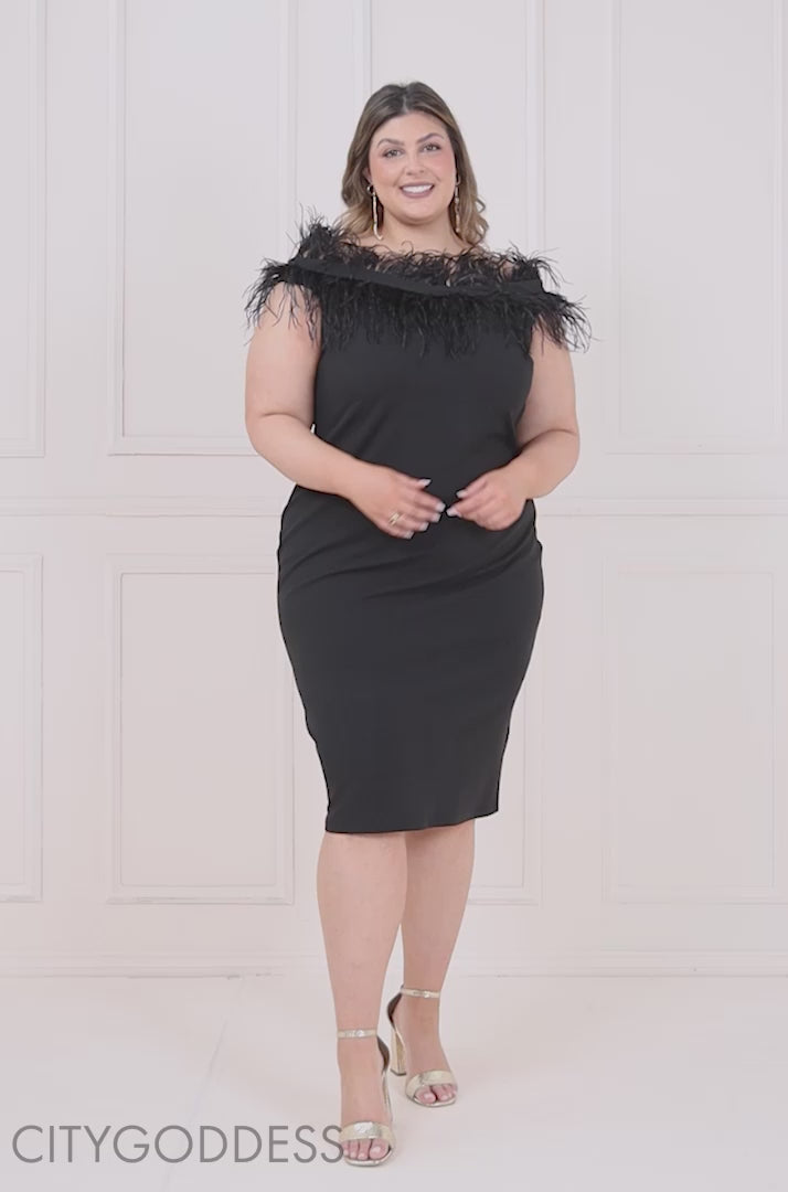 Off The Shoulder Feather Midi Dress DR3200P
