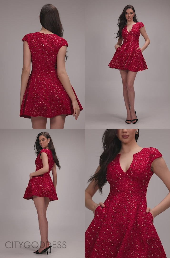 Bead Embellished Jacquard Skater Mini Dress DR4785