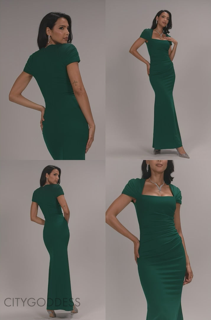 PLEATED ASYMMETRIC BODICE MERMAID MAXI DRESS DR5277