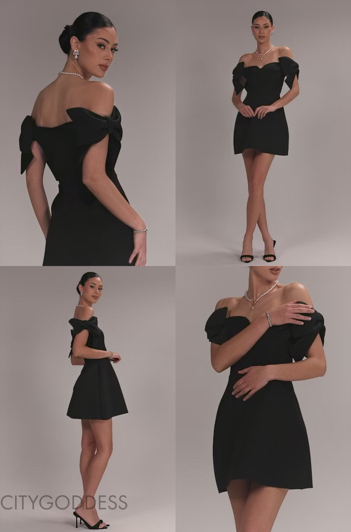 BARDOT PLUNGE NECK BOW SLEEVE SKATER MINI DRESS DR5125