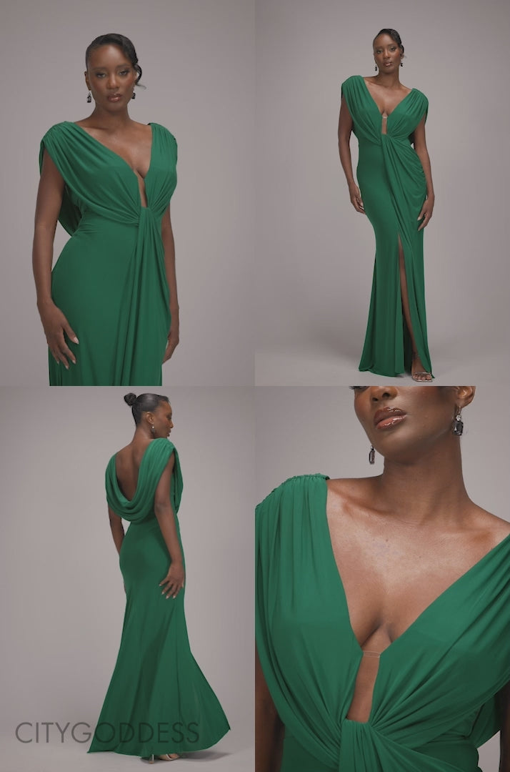 Cowl Plunge Draped Mermaid Maxi Dress DR4879