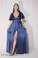 Flutter Sleeve Wrapover Satin Maxi Dress DR3955