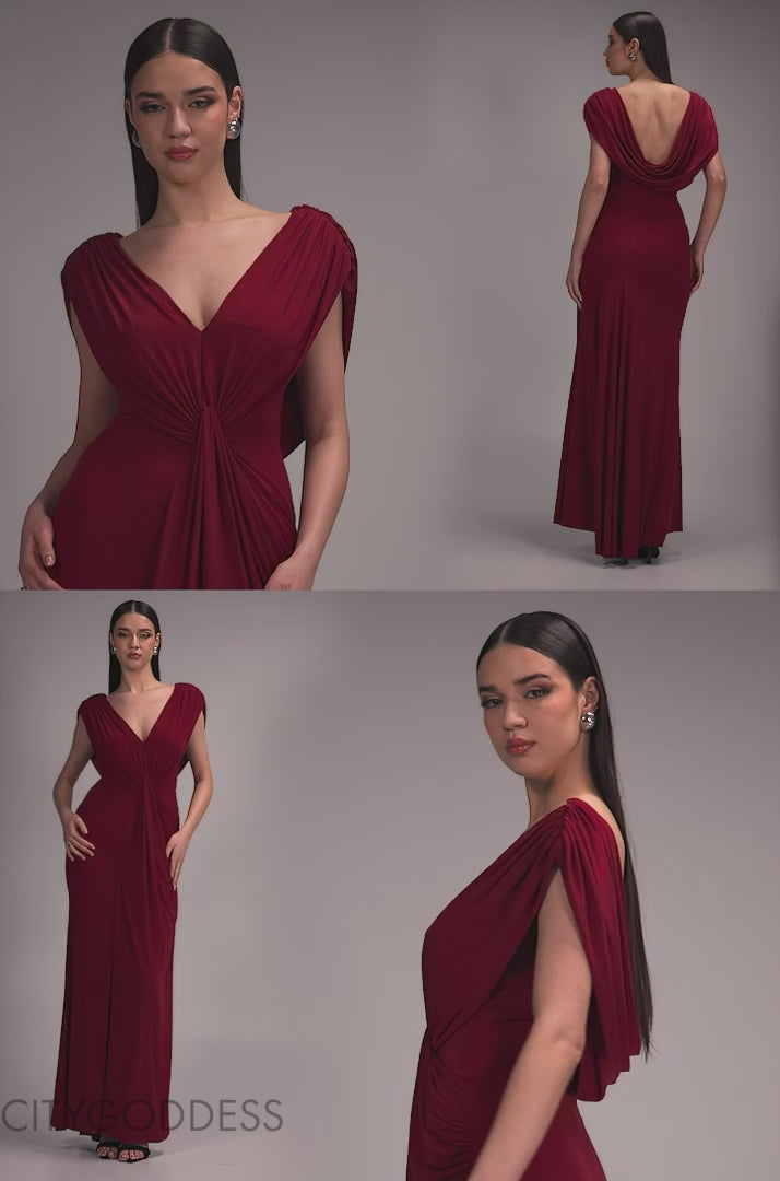 Cowl Plunge Draped Mermaid Maxi Dress DR4879