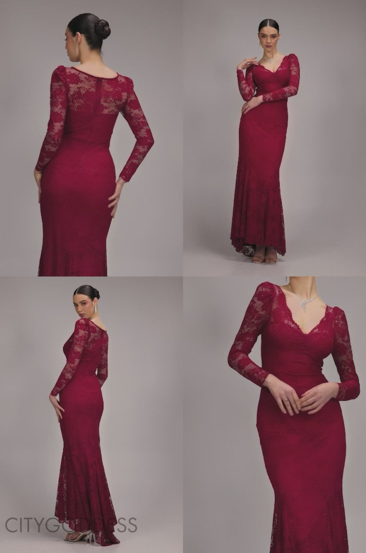 FIT & FLARE SCALLOP LACE V NECK MAXI DRESS DR4994