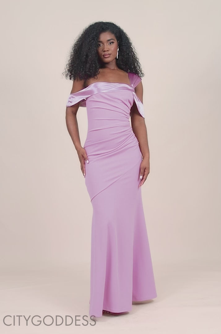 One Shoulder Satin Band Maxi Dress DR3454