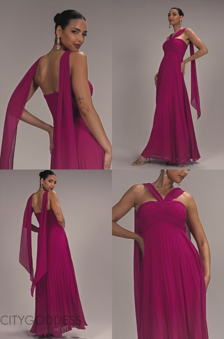 SLEEVELESS PLEATED CHIFFON MULTIWAY SCARF MAXI DRESS BY GODDIVA DR4829
