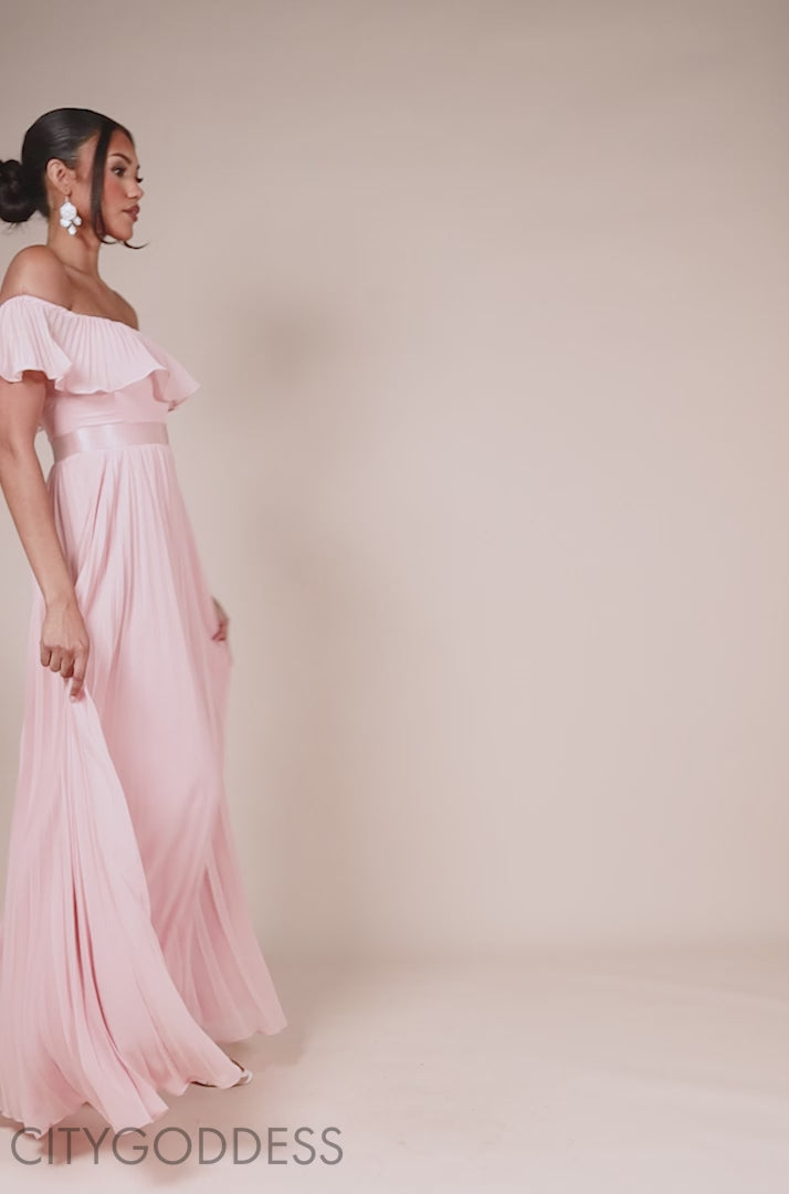 Pleated Chiffon Off Shoulder Maxi Dress DR3805