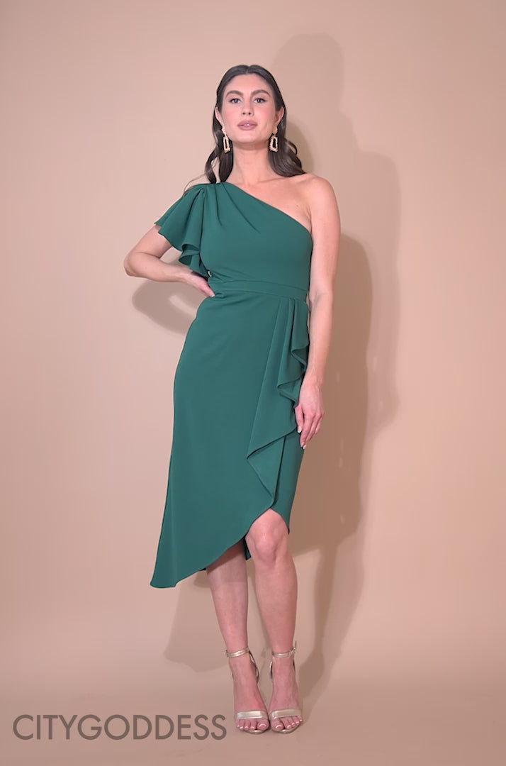 Waterfall Sleeve Wrap Midi Dress DR3990